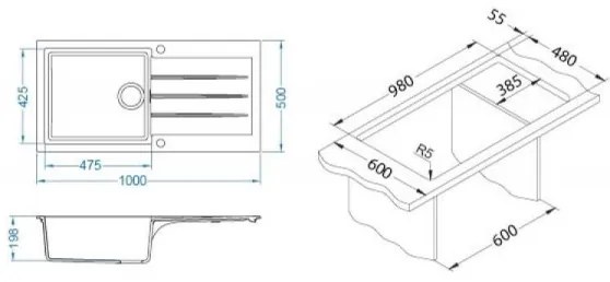 ALVEUS 1140597 - Mosogató CADIT 100x50 cm gránit/bézs