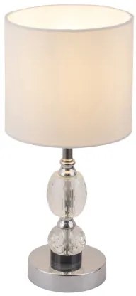 Globo 24136T Asztali lámpa króm, textil fehér, üveg-kristály, áttetsző, kapcsolóval, Ø:210, M:470, izzó nélkül 1xE14 40W 230V