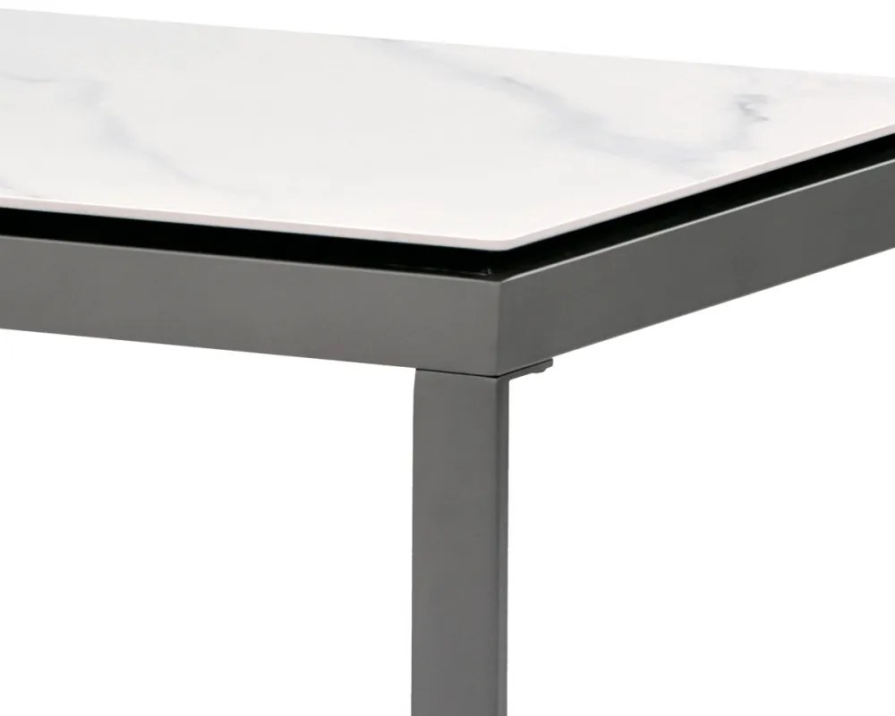 Măsuță de cafea din ceramică cu efect de marmură albă și picioare metalice gri. Dimensiuni: 120x60cm. AHG-284