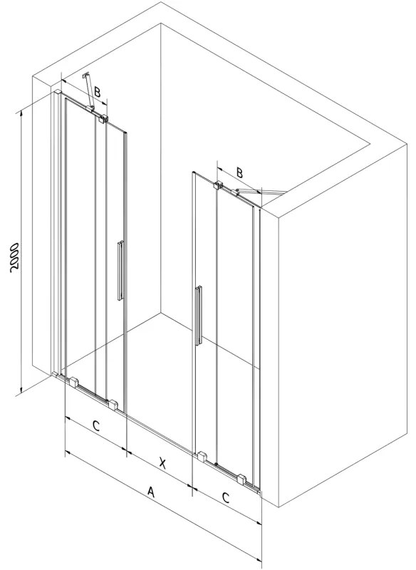 Mexen Velar Duo, tolózuhanyajtó 150 cm-re nyitható, 8 mm-es szürke üveg, arany fényes, 871-150-000-42-50