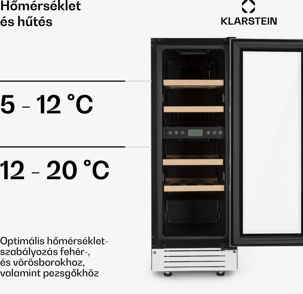 Klarstein Vinovilla 17, kétzónás borhűtő, 53 liter, 17 palack, 3 színű LED világítás, fehér
