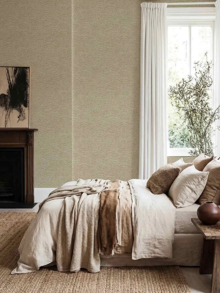 Esselle Home Elemental Dalty bézs hullámos texturált vlies tapéta – 100627EH