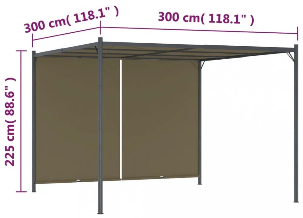 vidaXL tópszínű kerti pavilon behúzható tetővel 3 x 3 m 180 g/m²