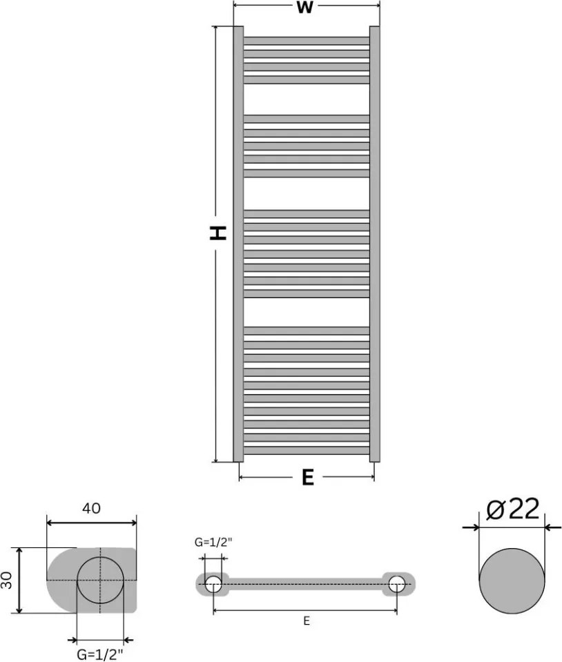 Viva Platinum Therm törölközőszárító radiátor - EGYENES - fehér - 500 x 1800 mm