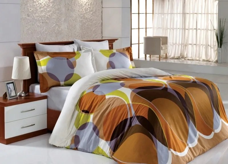 Szatén ágyneműhuzat 160x200 geometrikus kerekek vörös