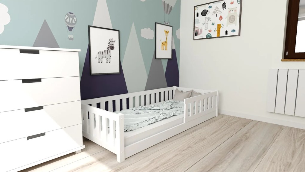 Gyermek Montessori ágy PINELO 90 x 200 cm, fehér Matrac: Matrac nélkül, Ágyrács: Deszkás ágyráccsal