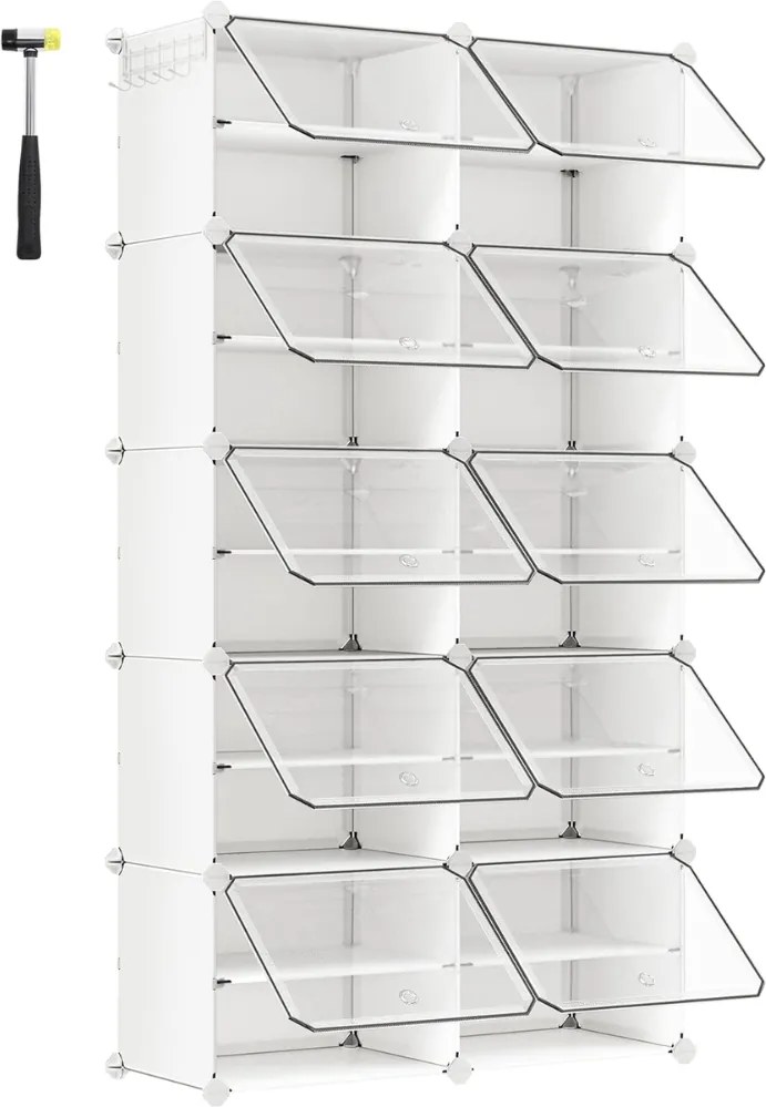 KIMBERLY cipőtároló, 10 rekesz, fehér/átlátszó SongmicsHome