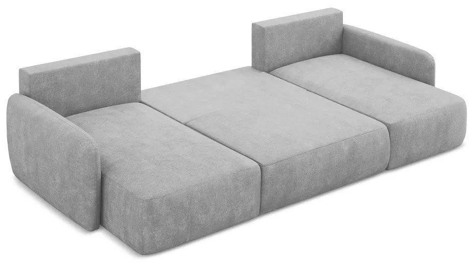 Világosszürke zsenília kinyitható-tárolóhelyes sarokkanapé (U alakú) Lilo – Makamii