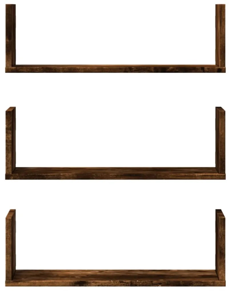 3 db füstös tölgy színű szerelt fa falipolc 58 x 18 x 18 cm