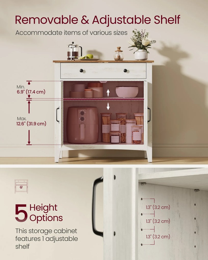 Tálalószekrény magasságban állítható polccal, 40 x 80 x 80 cm, fehér és mézbarna