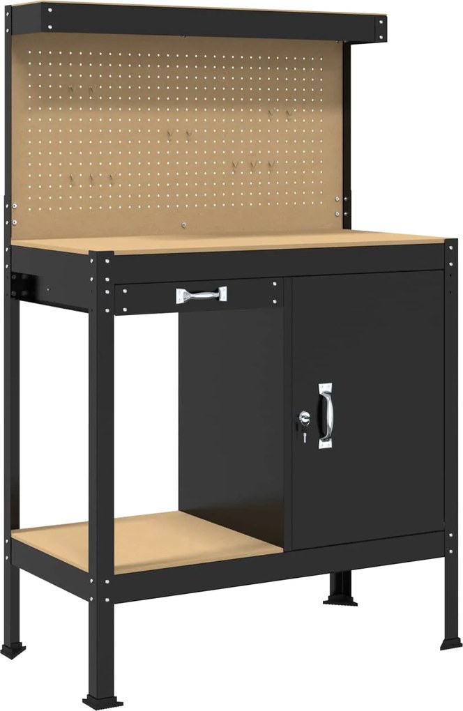 vidaXL Munkapad fiókkal Fekete 90 x 49 x 141 cm Mérnöki fa és fém