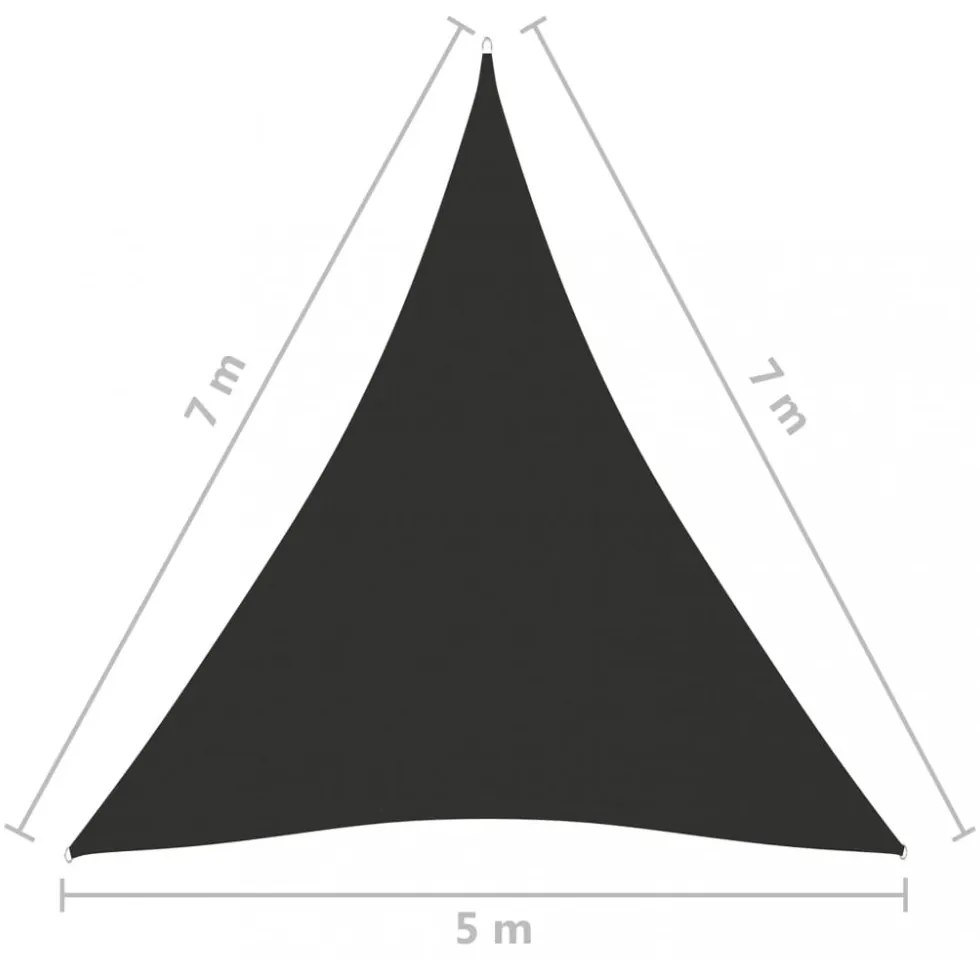 antracitszürke háromszögű oxford-szövet napvitorla 5 x 7 x 7 m
