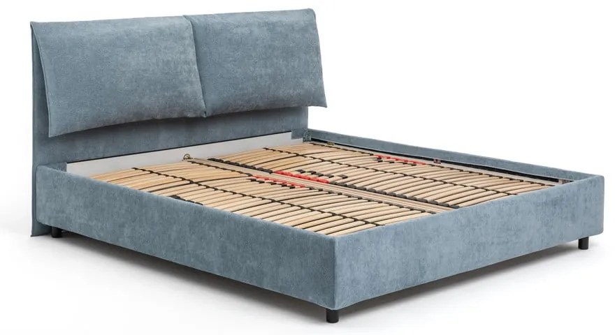 Kék kárpitozott ágyneműtartós franciaágy matraccal, ágyráccsal 160x200 cm Myra Pillow – Bonami Selection