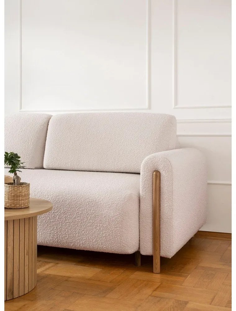 Bézs-krémszínű buklé kinyitható-tárolóhelyes kanapé 244 cm Arcadova – ELTAP