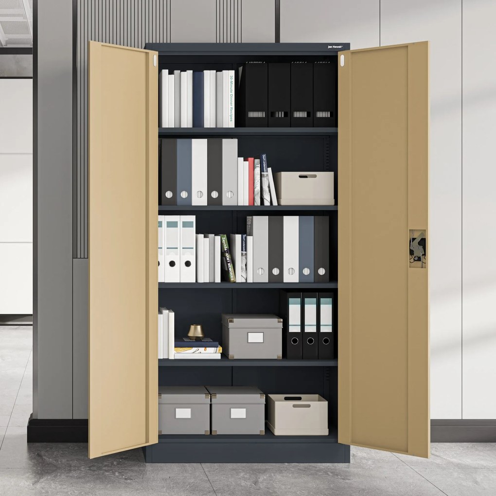 Fém iratszekrény JAN, 900 x 1850 x 400 mm, Eco Design: antracit/ dió