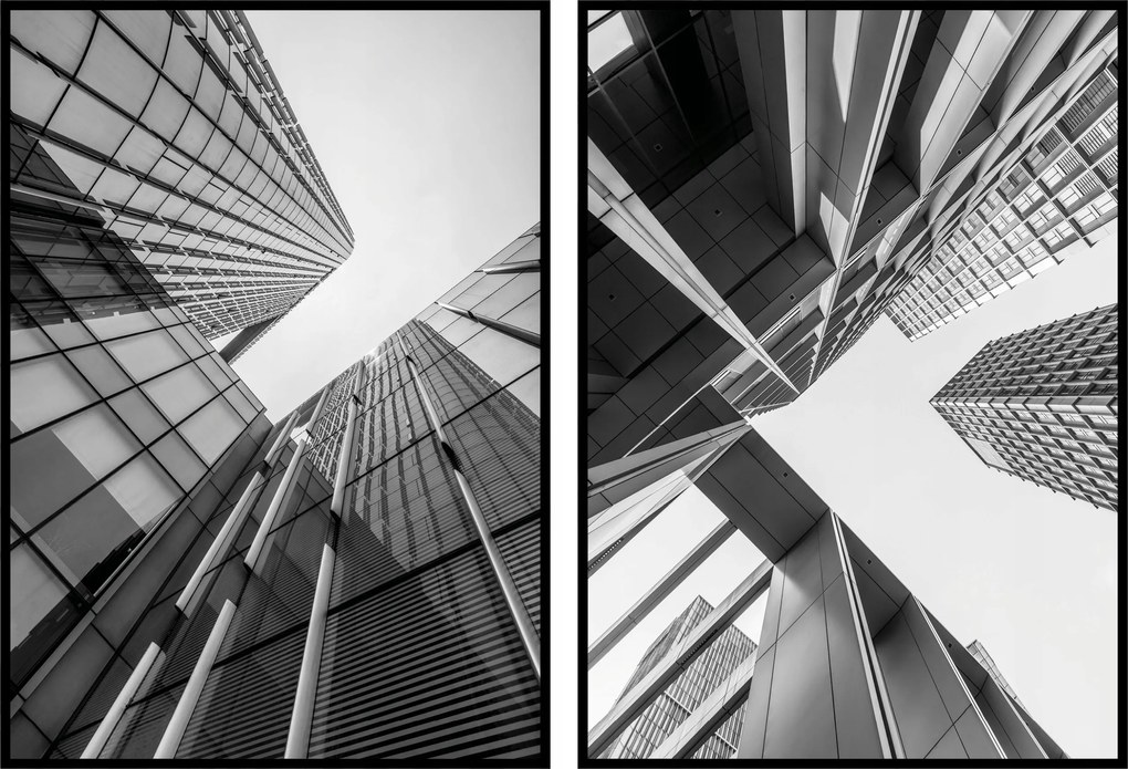 Város felhőkarcolók fekete-fehér plakátok építészet épületek diptikus 2db 13x18