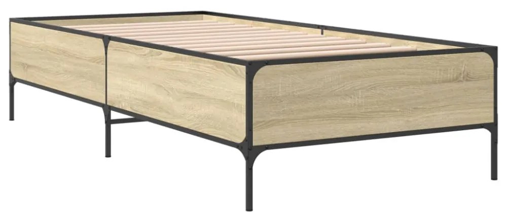 sonoma tölgyszínű szerelt fa és fém ágykeret 90 x 200 cm