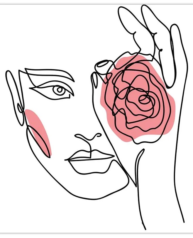 Kép - Line art arc rózsával (90x60 cm)