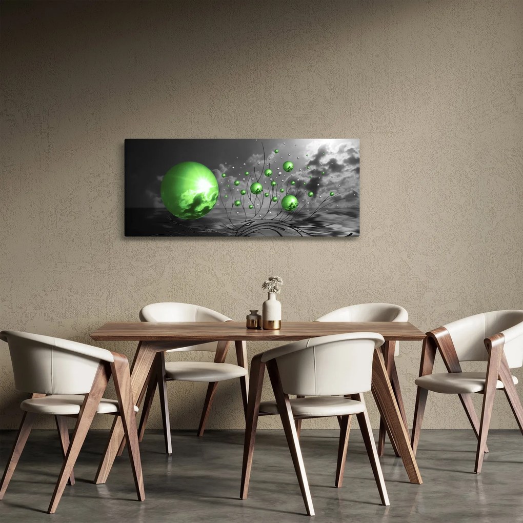 Zöld absztrakt gömbök képe (120x50 cm)