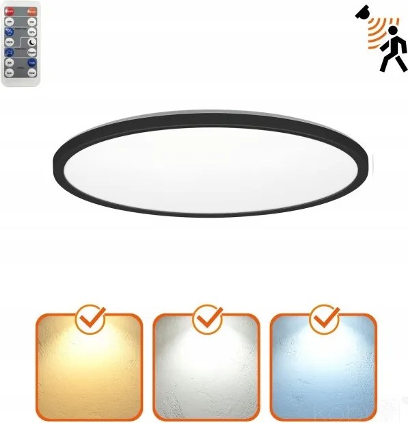 Led plafon Nivera Circle 18W 3CCT LX IP54 érzékelővel Fekete Kerek Kobi