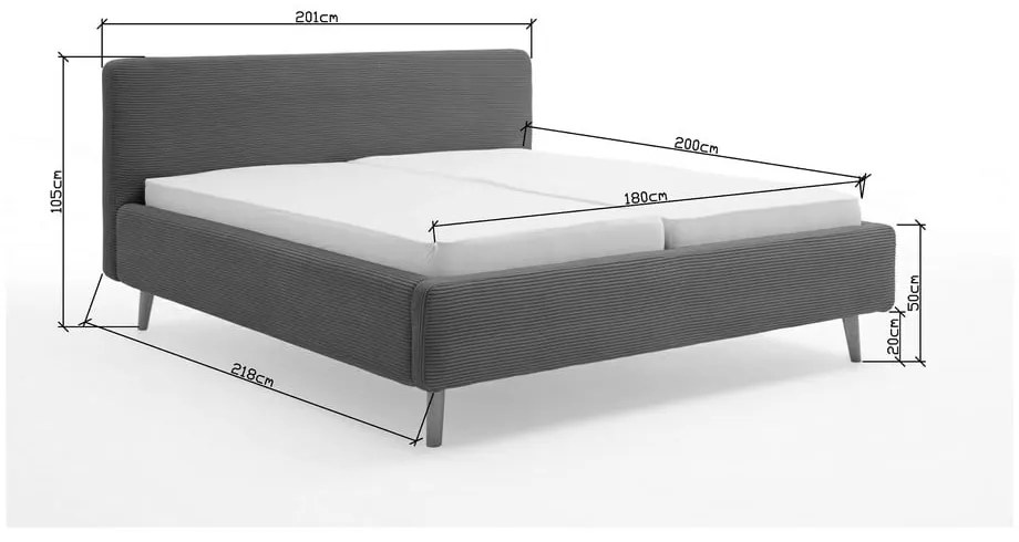 Bézs kárpitozott franciaágy 180x200 cm Mattis Cord – Meise Möbel