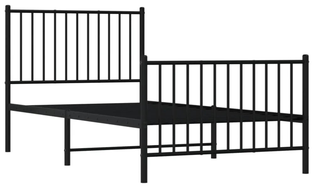 fekete fém ágykeret fej- és lábtámlával 90 x 190 cm
