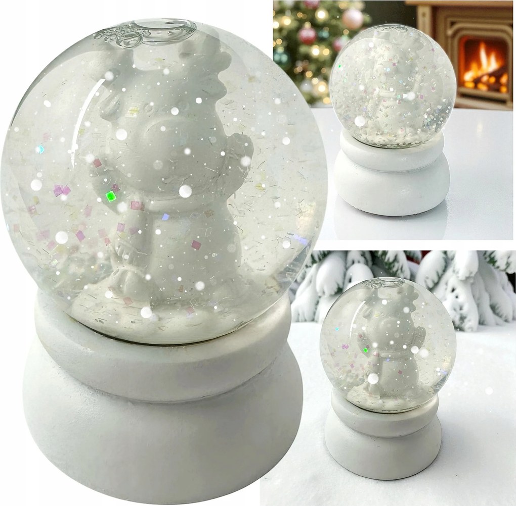 Üveg Hógömb Hulló Hó Karácsonyi Rénszarvas Fehér Hó