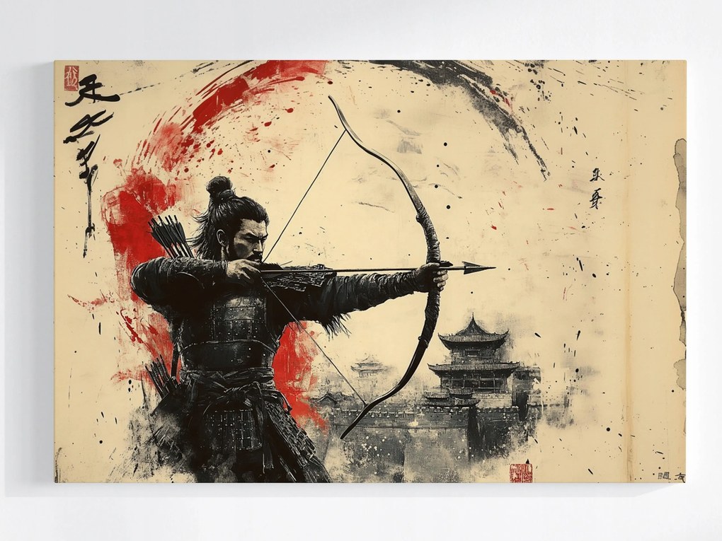 Poszter Japán Ázsia Harcos Szamuráj Íjász Pagoda 120x80