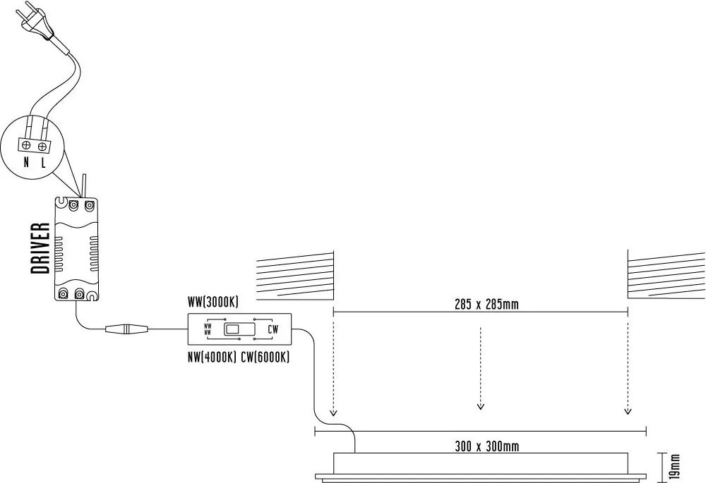LED beépített panel 24W / PS / SMD / 3000K - 4000K - 6000K / WH - LPL235