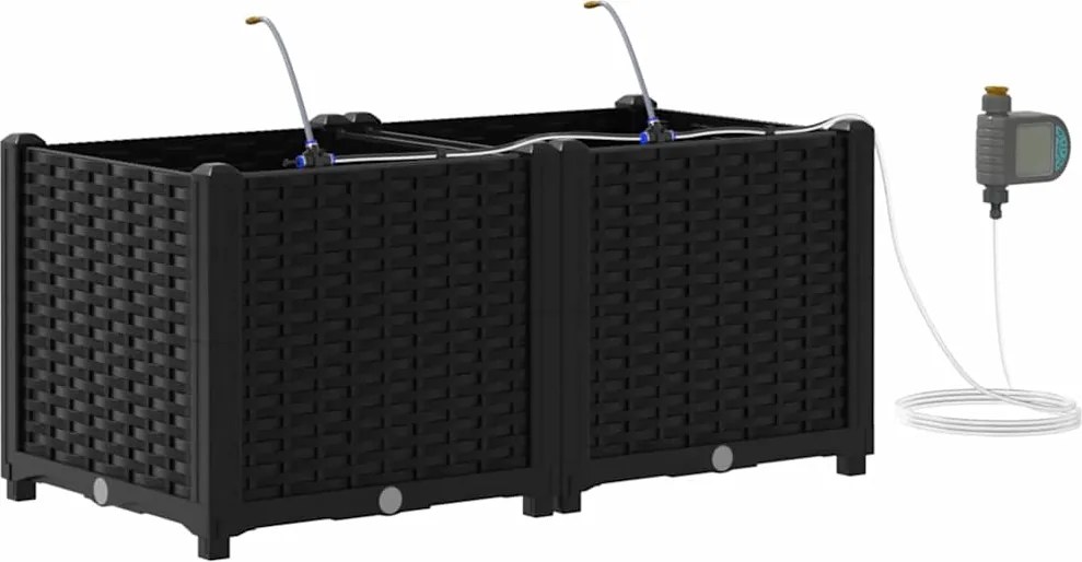 vidaXL Kerti cserép 2 pcs Fekete Acél