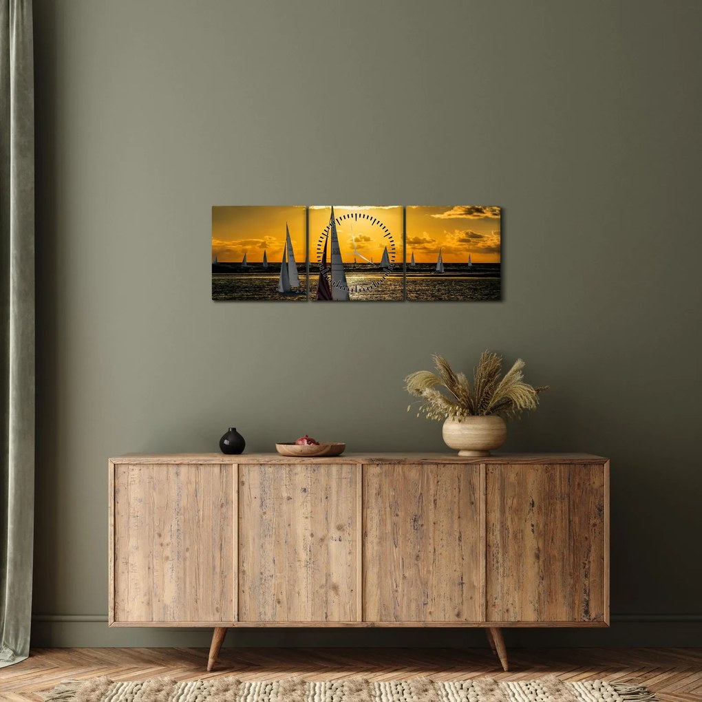 Jacht a naplementében képe (órával) (90x30 cm)