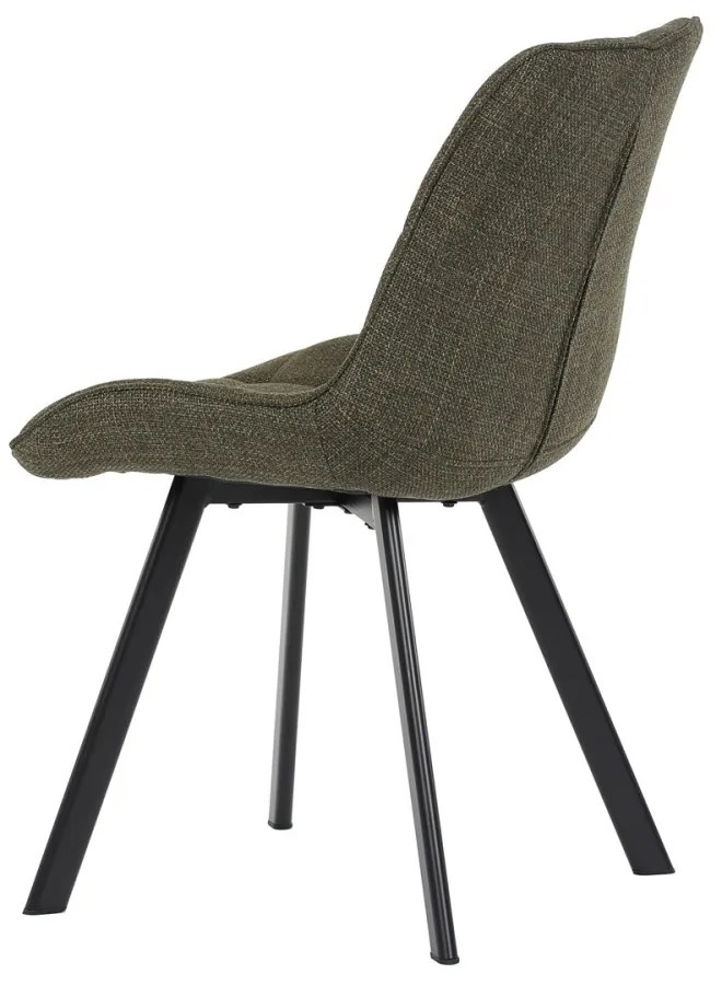Scaun de dining tapițat cu țesătură verde și picioare metalice. HC-465