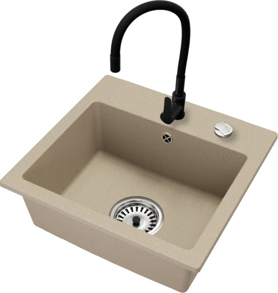 Gránit mosogató szifonnal, bézs, 44,2x41,5, DONYK