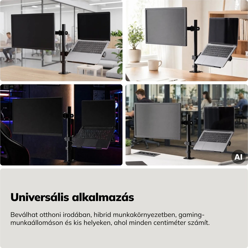 Monitor- és laptopállvány 2 az 1-ben fekete: MARK