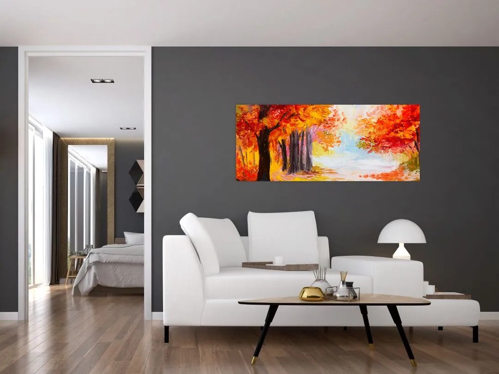 Kép - olajfestmény, színes ősz (120x50 cm)