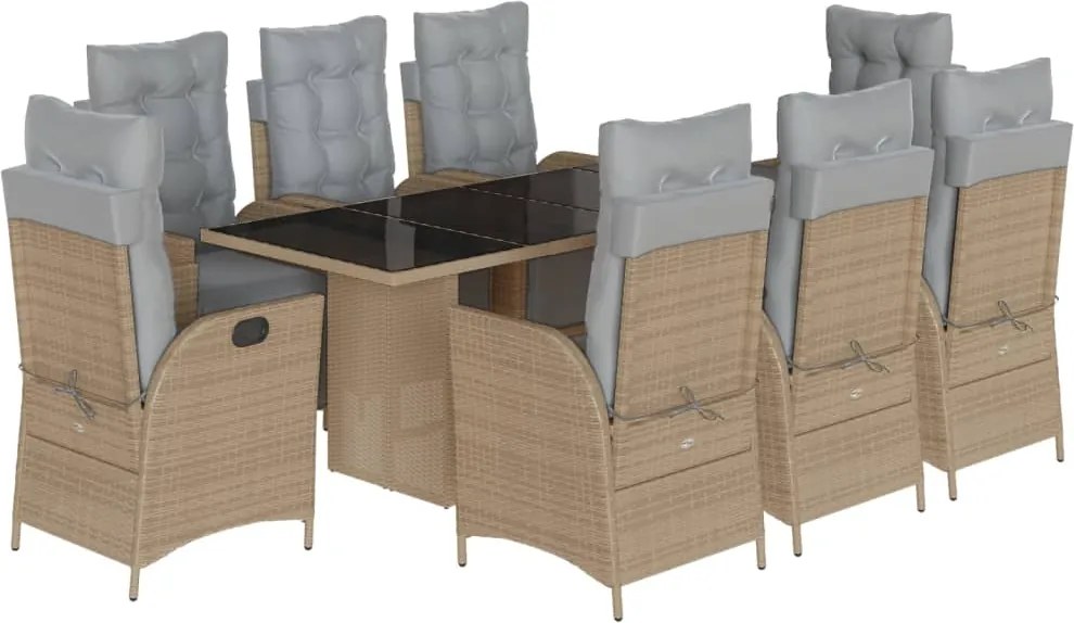 vidaXL 9 részes vegyes bézs polyrattan kerti étkezőgarnitúra párnákkal