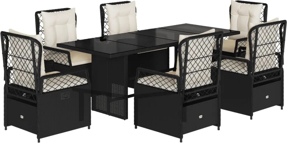 vidaXL 7 részes fekete polyrattan kerti étkezőgarnitúra párnával