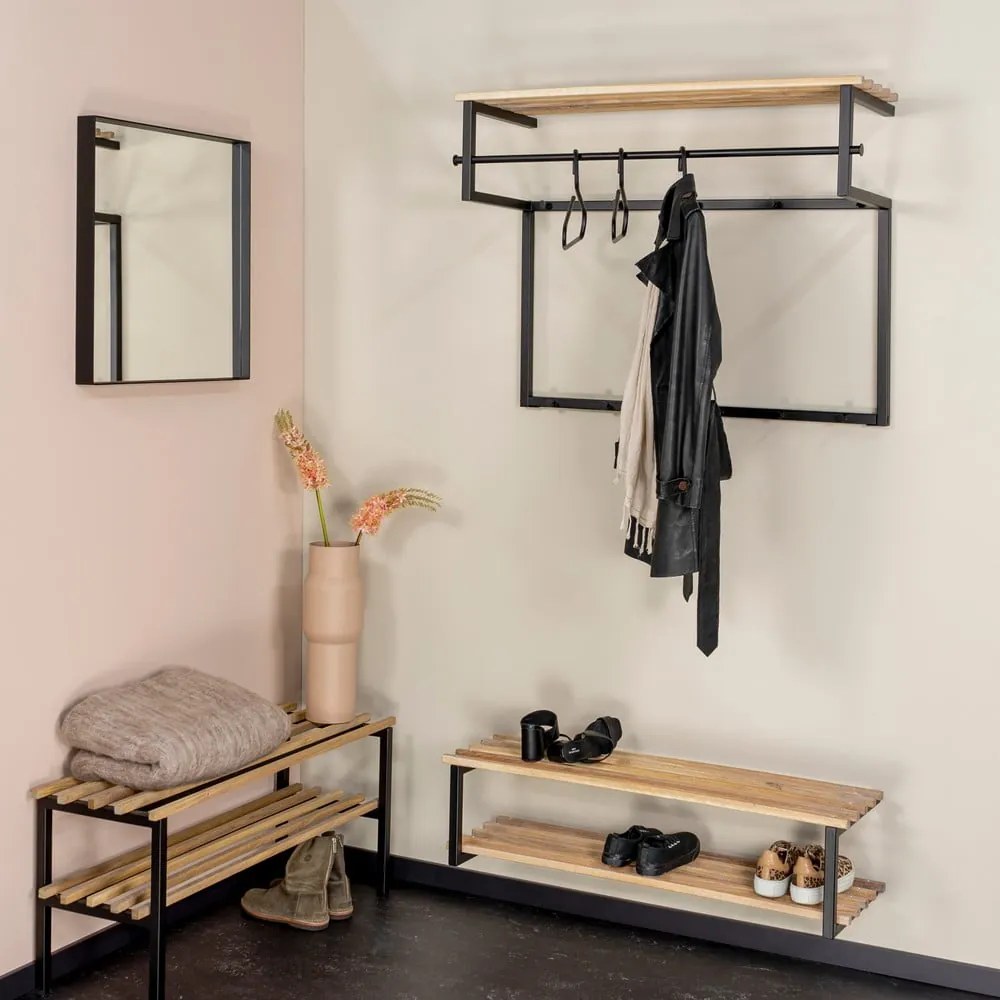 Fekete-natúr színű fém fali fogas polccal 100 cm Rizzoli – Spinder Design