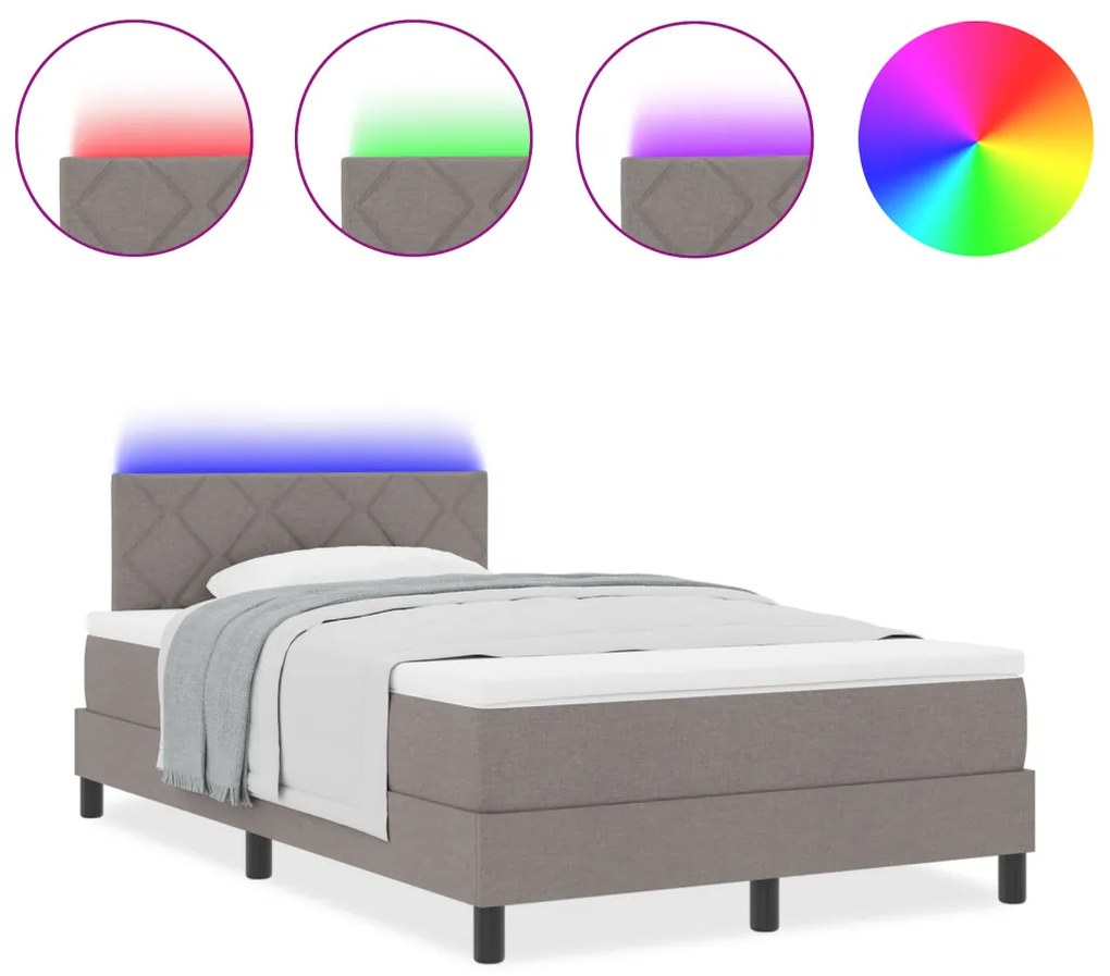 Box Spring Ágy Matraccal és LED Szürke Taupe 120x200 cm Szövet
