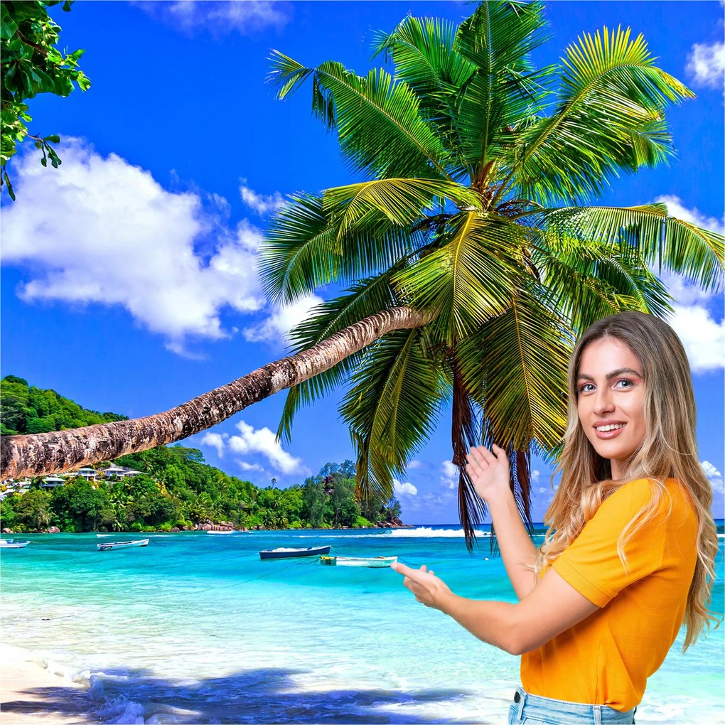 Fotótapéta Nappali Hálószoba Tengerpart Nap Pálmafák 392x280 PMSP09W