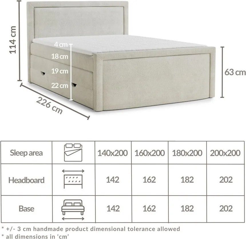 Krémszínű ágyneműtartós boxspring ágy 180x200 cm Fresco – Maison de Rêve