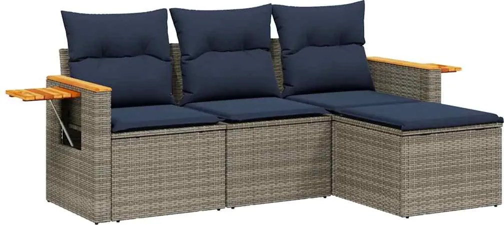 vidaXL 4 részes szürke polyrattan kerti ülőgarnitúra párnával