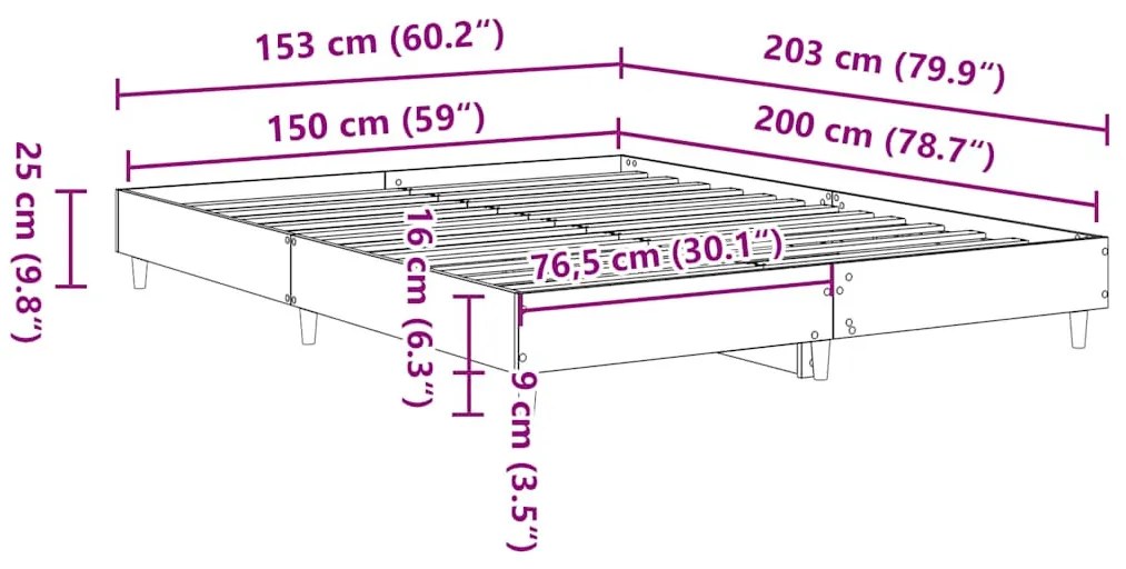 fekete szerelt fa ágykeret matrac nélkül 150 x 200 cm