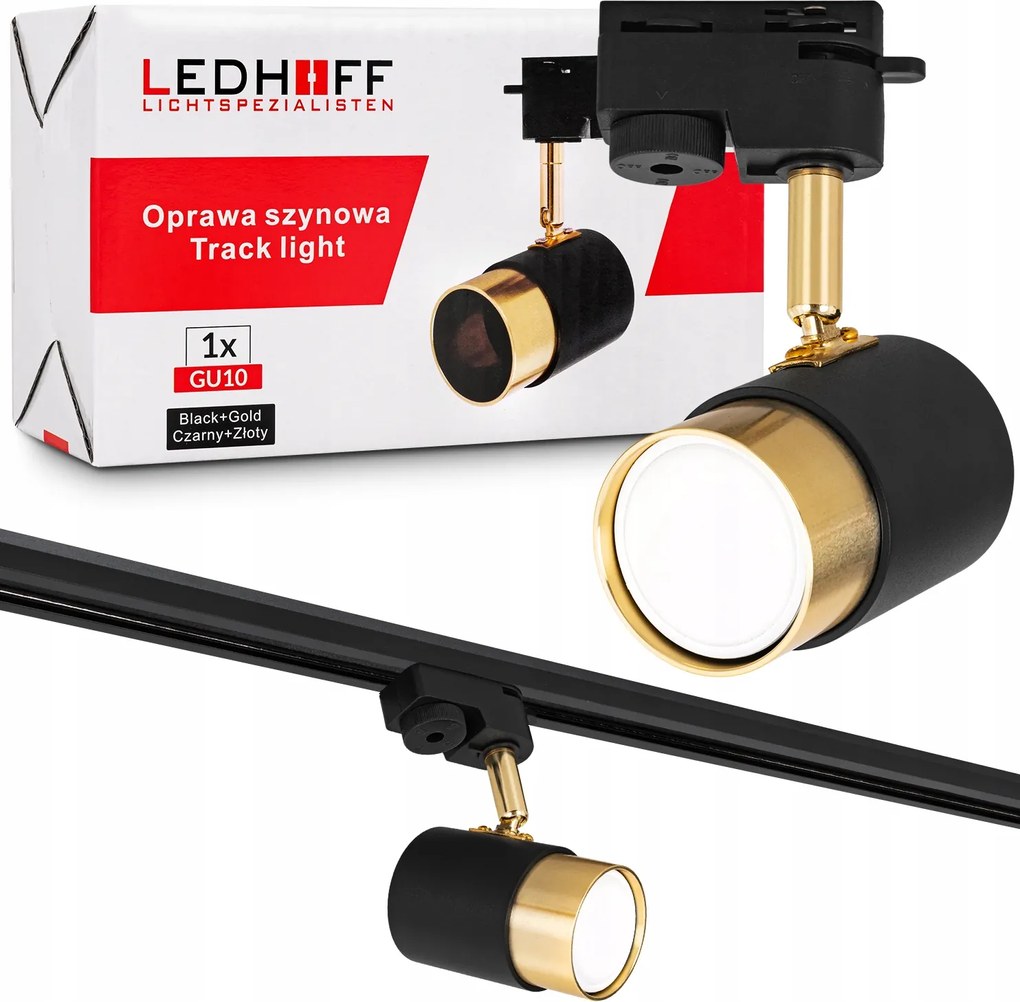 LED-es sínre szerelhető spotlámpa lámpatest GU10 izzóhoz fekete-arany Sínre Szerelhető