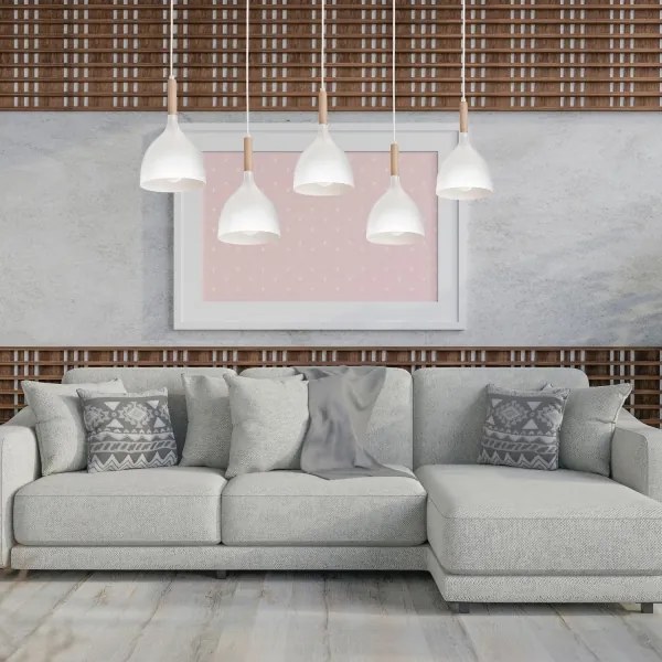 Csillár zsinóron NOAK 5xE27/15W/230V fehér/bükkfa