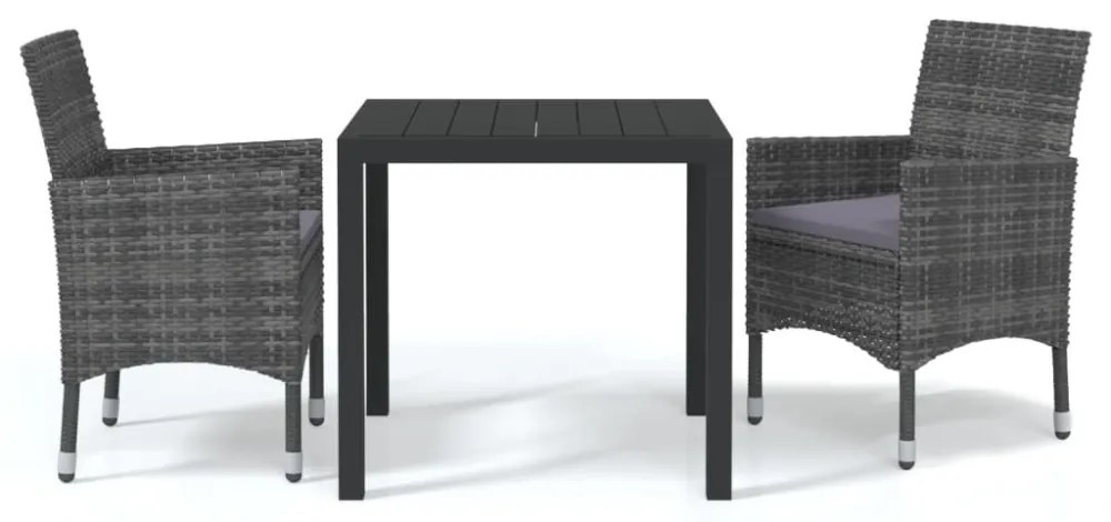 3 részes szürke polyrattan kerti étkezőgarnitúra párnákkal