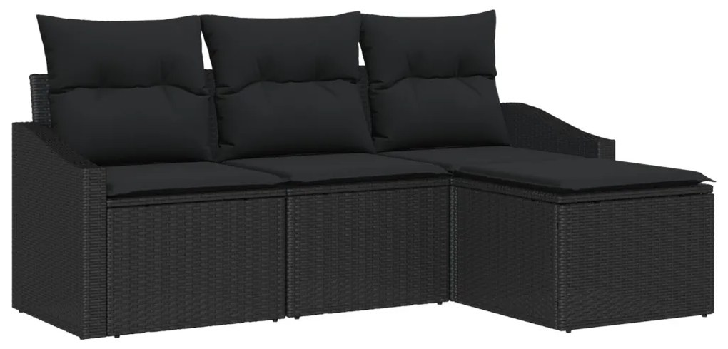 4 részes kertiszófa szett párnákkal - Fekete poli rattan