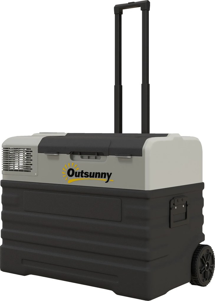 Outsunny 56 Literes Kompresszoros Hűtőláda Elektromos Hűtőláda ECO Móddal, Csatlakoztatható Hűtési Funkcióval, Fagyasztóláda Thermobox Mini Hűtőszekré