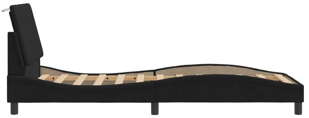 fekete bársony ágykeret LED-ekkel matrac nélkül Hanko 80 x 200 cm