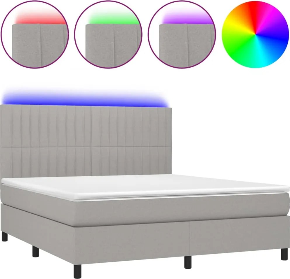 vidaXL világosszürke szövet rugós és LED-es ágy matraccal 160x200 cm
